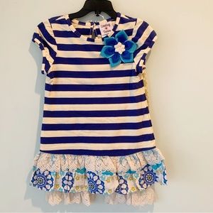 NWOT Counting Daisies Striped Ruffle Lace Floral 2 Pc Set 6 Spring Easter